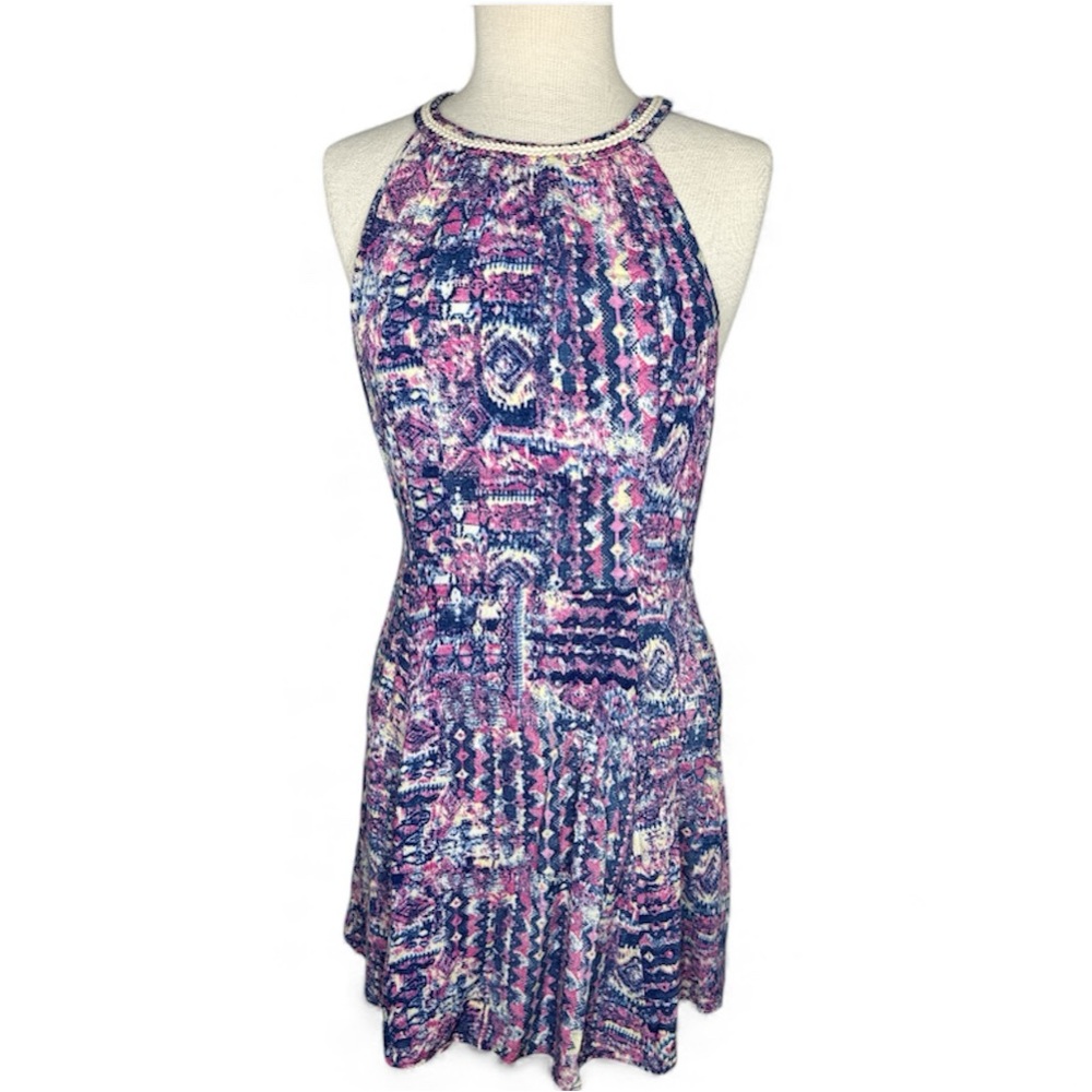 Miss Me Vibrant Pink and Blue Mini Dress Size Large